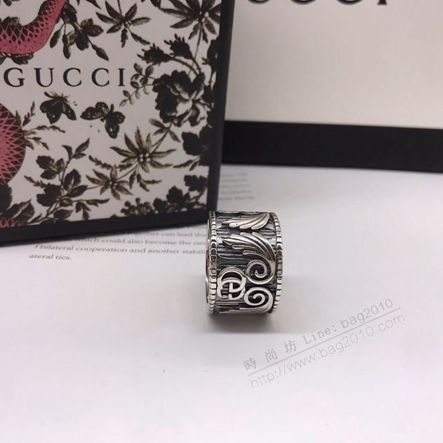 GUCCi飾品 古馳925男寬版雙G戒指 Gucci風尾花潮流食指環 搖滾抖音款  zgbq1114